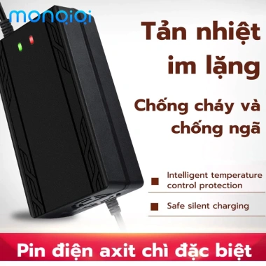 Sạc xe điện MONQIQI 60V 20Ah/48V 12Ah tự ngắt, chống phồng bình, 2 đèn báo thông minh - Giá chỉ 115.000₫