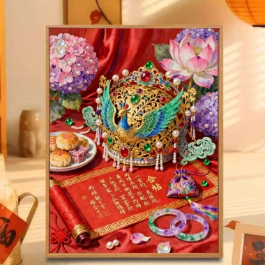 Sách Cưới Lễ Hội Trung Hoa 2.026 - Bộ Thêu Phượng Hoàng Vương Miện Chữ Thập, Gói Cao Cấp