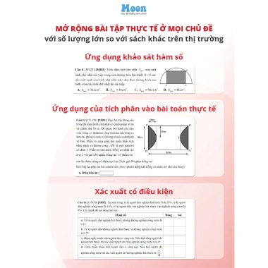 Sách Tổng ôn toán học lớp 12 tập 1 & 2 ôn thi thpt quốc gia, đánh giá năng lực cho 2k8 Moonbook 3