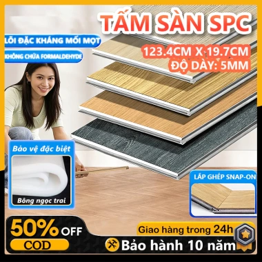 Sàn nhựa giả gỗ SPC hèm khóa 122x18.3cm dày 4mm – Chống nước, lắp ghép nhanh, BH 2 năm – 289k