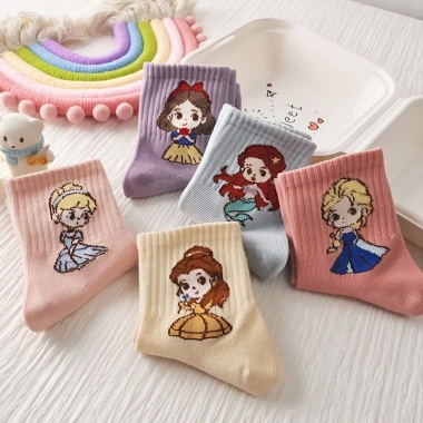 Set 10 tất trẻ em công chúa Elsa cotton mùa xuân thu - Giá chỉ 77.600đ