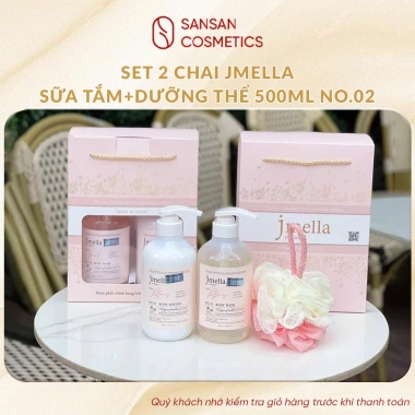 Set 2 chai Jmella sữa tắm + dưỡng thể 500ml No.02, kèm bông tắm & túi giấy – Chỉ 350.000₫ 2 Set 2 chai Jmella sữa tắm + dưỡng thể 500ml No.02, kèm bông tắm & túi giấy – Chỉ 350.000₫ 2