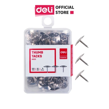 Set 200 đinh ghim bảng nỉ gỗ bần mũ inox bạc Deli - Dán tranh ảnh, sticker, đóng túi
