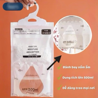 Set 5 úi hút ẩm treo tủ quần áo 500ml siêu thấm, khử mùi, ngăn ẩm mốc, móc treo, chỉ 35.000đ 2