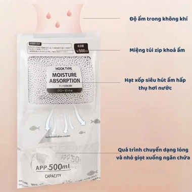 Set 5 úi hút ẩm treo tủ quần áo 500ml siêu thấm, khử mùi, ngăn ẩm mốc, móc treo, chỉ 35.000đ 5