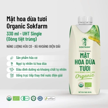 Set 6 chai Mật hoa dừa tươi Organic tiệt trùng 330ml - SOKFARM giá ưu đãi 165k