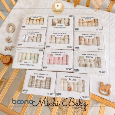 Set 6 Khăn Xô Sữa Boona Muslin 2 Lớp Cao Cấp 30x30cm - Michi Baby MC108 chỉ 59k
