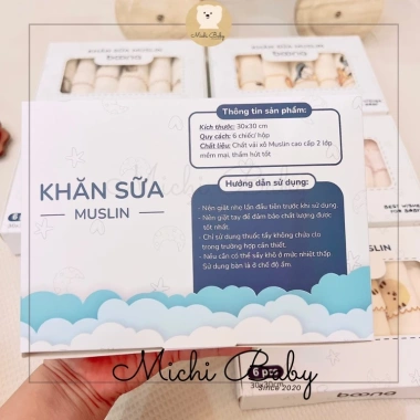 Set 6 Khăn Xô Sữa Boona Muslin 2 Lớp Cao Cấp 30x30cm - Michi Baby MC108 chỉ 59k