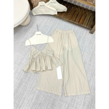 Set Áo Hai Dây Xếp Chéo Ngực Nữ + Quần Đũi Xước - Hàng Quảng Châu, Phù hợp chụp ảnh café