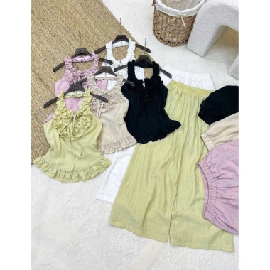 Set Áo Nhún Bèo Linen Cổ Tiểu Thư + Quần Dài Đũi Xước dưới 60kg Quảng Châu cho Du lịch, Chụp ảnh, Cafe 7 Set Áo Nhún Bèo Linen Cổ Tiểu Thư + Quần Dài Đũi Xước dưới 60kg Quảng Châu cho Du lịch, Chụp ảnh, Cafe 7