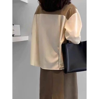 Set Áo Sơ Mi Phối Vạt Mix và Chân Váy Dài Nâu Tây - Đủ Size 38‑80kg, 218.000₫