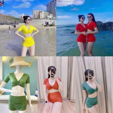 Set Đồ Bơi Nữ 2 Mảnh Xoáy Ngực Giá Rẻ 199k Thiết Kế Thon Gọn, Phong Cách Mùa Hè