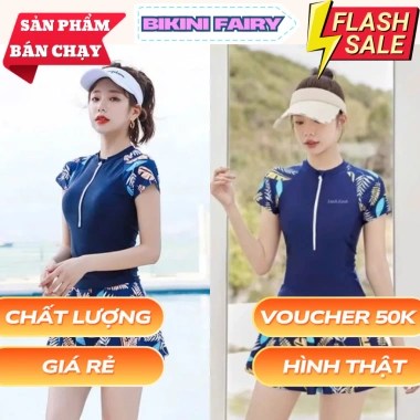 Set Đồ Bơi Nữ 2 Món Size M-XL - Váy Xòe Tay Cánh Tiên, Ôm Dáng Tôn Vòng Eo 199k