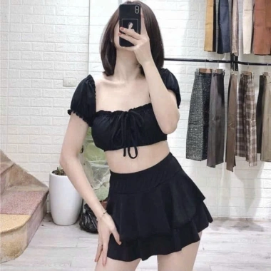 Set Đồ Bơi Nữ 2 Món Váy Xòe và Tay Cánh Thiên - Ôm Dáng, Tôn Vòng Eo, Mềm Mịn 199k