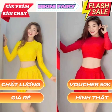 Set Đồ Bơi Nữ Tay Dài + Váy Xoè Size M L XL - Thun Co Giãn 4 Chiều, Tôn Dáng, Che Khuyết Điểm - 199k