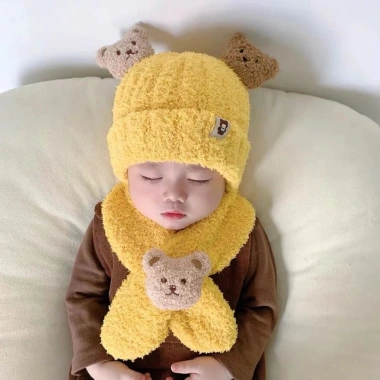 Sét Mũ Gấu Lông Cừu và Khăn Quàng Cổ Cho Bé 5-24 Tháng Giá Ưu Đãi 69.000₫