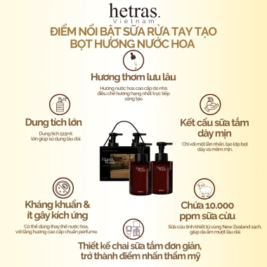 Sét Nước Rửa Tay Tạo Bọt Hương Nước Hoa HetraS 515ml 2 chai - Giá Ưu Đãi 505k, Dưỡng Da Thơm Mãi 2