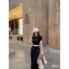 Set quần dài ống loe + áo croptop tay ngắn thun gân, chính phẩm tiệc công sở 6