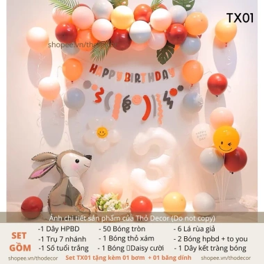 Set trang trí sinh nhật bóng Thỏ xám phong cách Hàn Quốc - Giá ưu đãi 84.000 VND