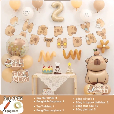 Set trang trí sinh nhật Capybara cute - bóng hình capybara, dây chữ HPBD, giá chỉ 10.000 VNĐ THODECOR