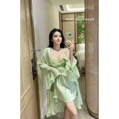 Set Váy Ngủ & Áo Choàng Lụa Bèo Xoè Ngực Chéo Lyly Tiểu Thư - Giá 585.000 VND 3
