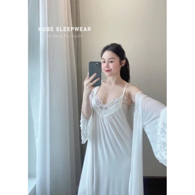 Set Váy Ngủ + Áo Choàng Thun Ren Mềm Dáng Dài Tiểu Thư - Hube Sleepwear 585k 3