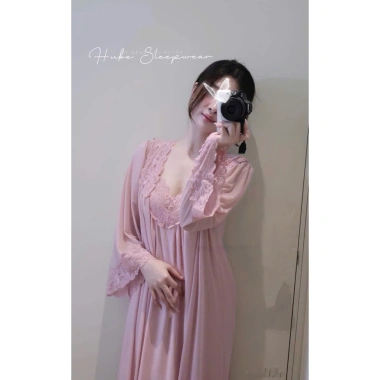 Set Váy Ngủ + Áo Choàng Thun Ren Mềm Dáng Dài Tiểu Thư - Hube Sleepwear 585k 4
