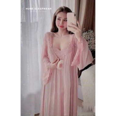 Set Váy Ngủ + Áo Choàng Thun Ren Mềm Dáng Dài Tiểu Thư - Hube Sleepwear 585k 6