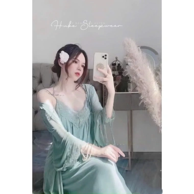 Set Váy Ngủ + Áo Choàng Thun Ren Mềm Dáng Dài Tiểu Thư - Hube Sleepwear 585k 7