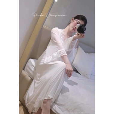 Set Váy Ngủ + Áo Choàng Thun Ren Mềm Dáng Dài Tiểu Thư - Hube Sleepwear 585k 10