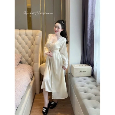 Set Váy Ngủ Cao Cấp Hube Sleepwear - Áo Choàng Lụa Hai Dây, Ren Viền Ngực, Eo Xuông Dài, Tiểu Thư QC, Giá Ưu Đãi 515.000 VND 3