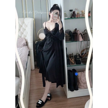 Set Váy Ngủ Cao Cấp Hube Sleepwear - Áo Choàng Lụa Hai Dây, Ren Viền Ngực, Eo Xuông Dài, Tiểu Thư QC, Giá Ưu Đãi 515.000 VND 6