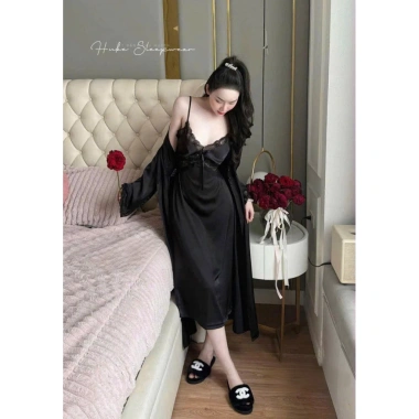 Set Váy Ngủ Cao Cấp Hube Sleepwear - Áo Choàng Lụa Hai Dây, Ren Viền Ngực, Eo Xuông Dài, Tiểu Thư QC, Giá Ưu Đãi 515.000 VND 7