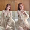 Set Váy Ngủ Cao Cấp Hube Sleepwear - Áo Choàng Voan Lụa Dây Cánh Tiên, Cổ Mút Ngực Sexy Tiểu Thư, 325k