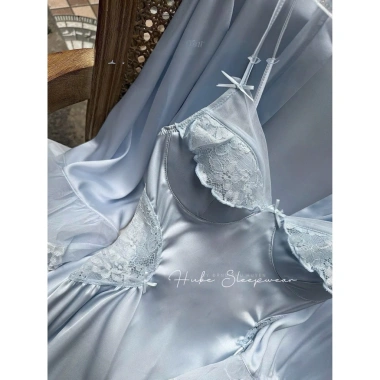 Set Váy Ngủ và Áo Choàng Lụa Hube Sleepwear Pop - Ngực Bèo, Eo Siết, Ren Đuôi Cá