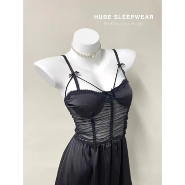 Set Váy Ngủ và Áo Choàng Lụa Ren Eo Cup, Cổ Ngực - Cao Cấp, Giá 315k Xíu Sleepwear 8