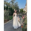 Sét váy nữ nhẹ nhàng đi biển - áo hoa cam 2 dây cánh, cúp ngực, váy dài - 190k 3