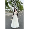 Sét váy nữ nhẹ nhàng đi biển - áo hoa cam 2 dây cánh, cúp ngực, váy dài - 190k 9