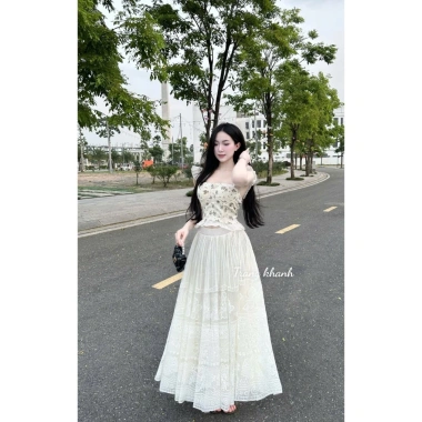 Sét váy nữ nhẹ nhàng đi biển - áo hoa cam 2 dây cánh, cúp ngực, váy dài - 190k 9 Sét váy nữ nhẹ nhàng đi biển - áo hoa cam 2 dây cánh, cúp ngực, váy dài - 190k 9
