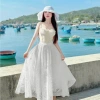 Sét váy nữ nhẹ nhàng đi biển - áo hoa cam 2 dây cánh, cúp ngực, váy dài - 190k 10