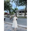 Sét váy nữ nhẹ nhàng, ren, tay bồng, nút túi, viền ren, chân váy xòe 2 lớp dài 2