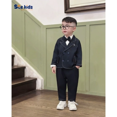 Set Vest Dạ Công Tử Bé Trai Kèm Nơ - Áo Vest Sành Điệu Cho Tết, Giá 385.000₫