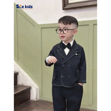 Set Vest Dạ Công Tử Bé Trai Kèm Nơ - Áo Vest Sành Điệu Cho Tết, Giá 385.000₫