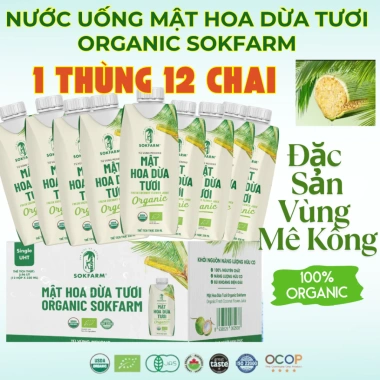 SIÊU NGON Thùng 12 Chai Nước Mật Hoa Dừa Tươi Tiệt Trùng Organic SOKFARM Đặc Sản Mê Kông - Giá 165k