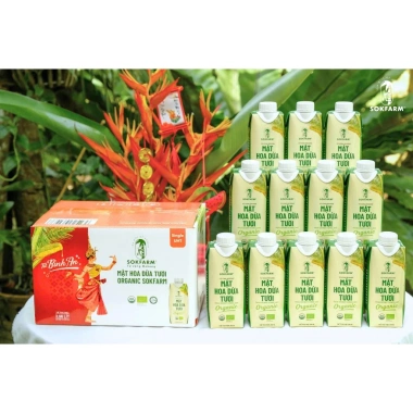SIÊU NGON Thùng 12 Chai Nước Mật Hoa Dừa Tươi Tiệt Trùng Organic SOKFARM Đặc Sản Mê Kông - Giá 165k
