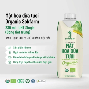 SIÊU NGON Thùng 12 Chai Nước Mật Hoa Dừa Tươi Tiệt Trùng Organic SOKFARM Đặc Sản Mê Kông - Giá 165k