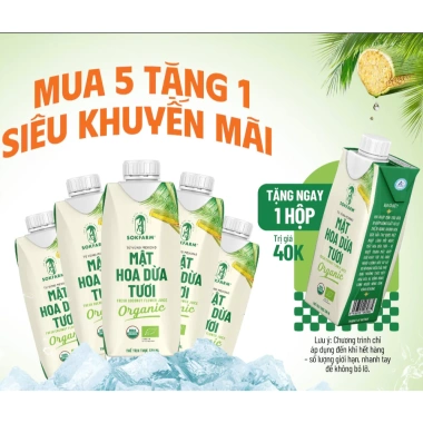 SIÊU NGON Thùng 12 Chai Nước Mật Hoa Dừa Tươi Tiệt Trùng Organic SOKFARM Đặc Sản Mê Kông - Giá 165k