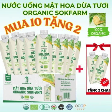 SIÊU NGON Thùng 12 Chai Nước Mật Hoa Dừa Tươi Tiệt Trùng Organic SOKFARM Đặc Sản Mê Kông - Giá 165k