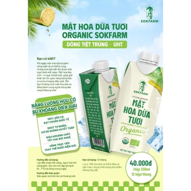 SIÊU NGON Thùng 12 Chai Nước Mật Hoa Dừa Tươi Tiệt Trùng Organic SOKFARM Đặc Sản Mê Kông - Giá 165k