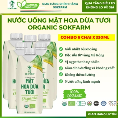 SIÊU NGON Thùng 12 Chai Nước Mật Hoa Dừa Tươi Tiệt Trùng Organic SOKFARM Đặc Sản Mê Kông - Giá 165k